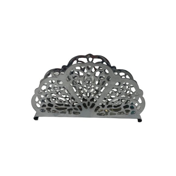 Vintage Irvin Ware Chrome Silver Metal Filigree Napkin/ Letter Holder - Picture 1 of 3